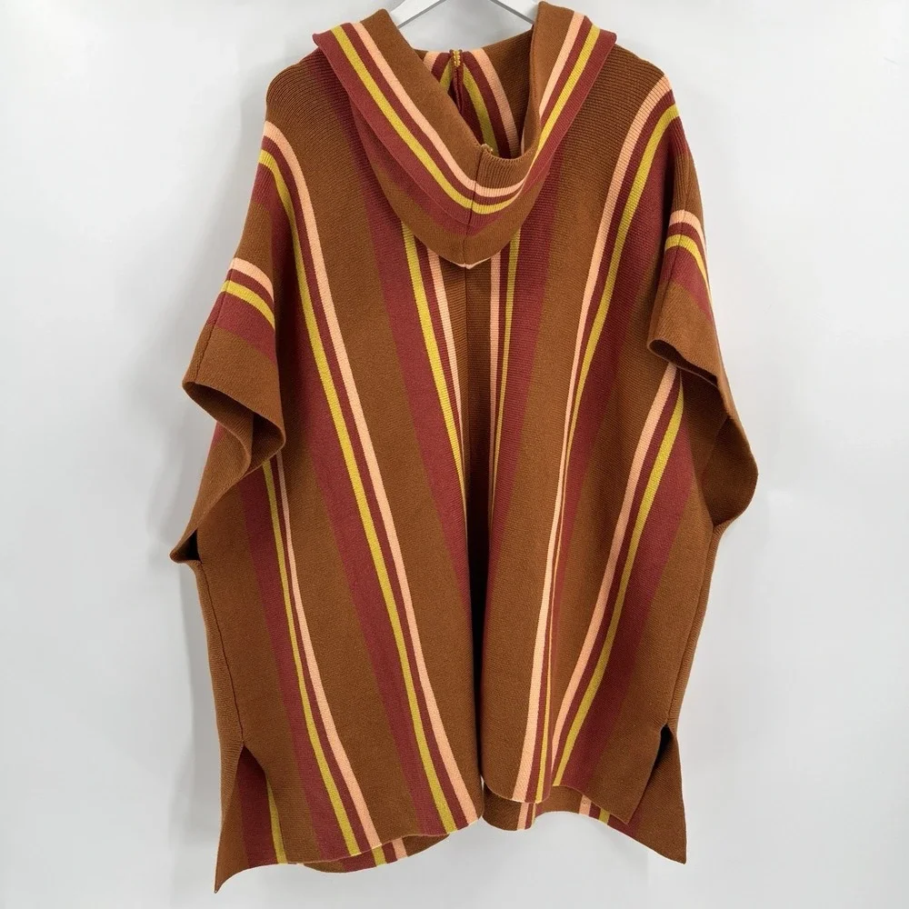 Free People All I Need Striped Hooded Poncho‎ Cardigan Sweater O/S Amber Boho